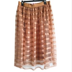 Metro Wear Brown/Tan Gauzy Flowy Pull On Midi Skirt
